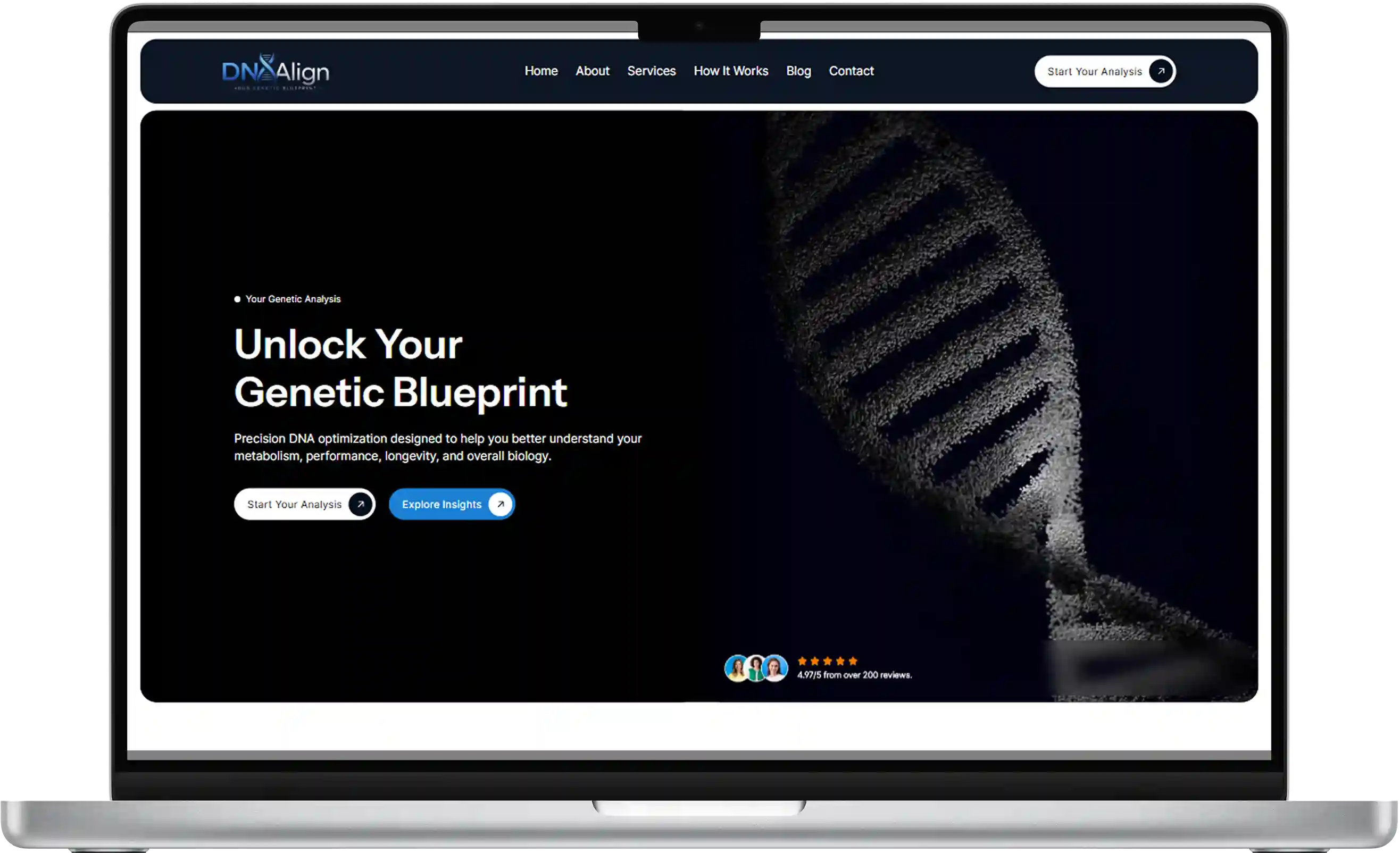 DNAlign precision biology insight platform on a laptop dashboard