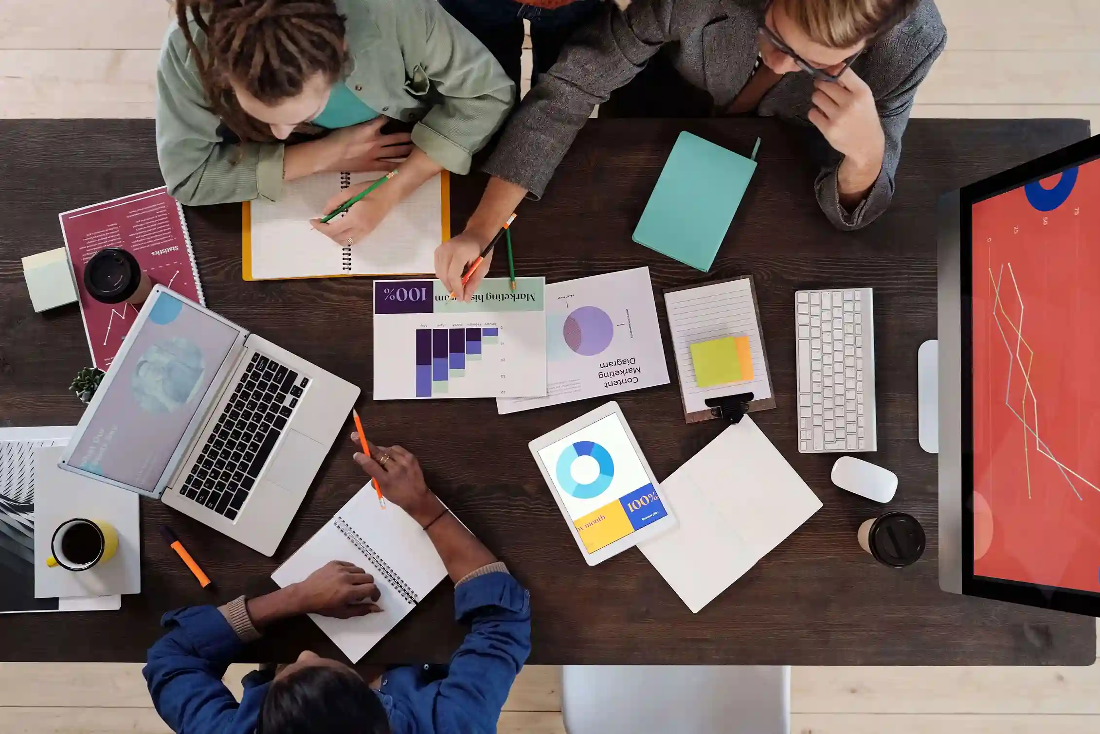 Creative marketing team collaborating on brand and campaign strategy