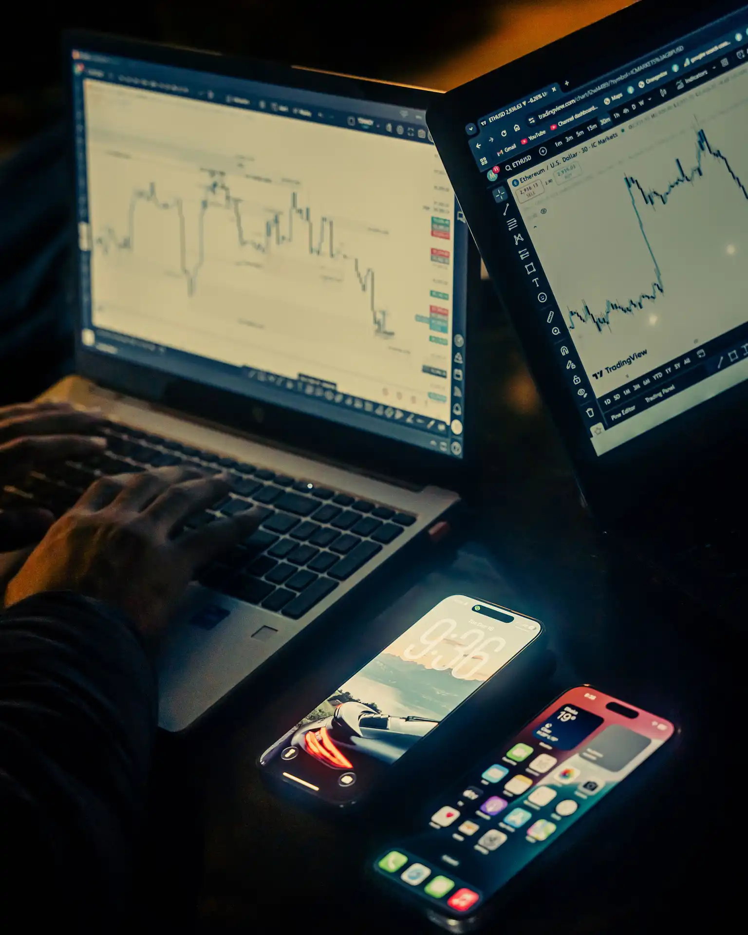 Performance marketing team tracking campaign results on laptop and mobile